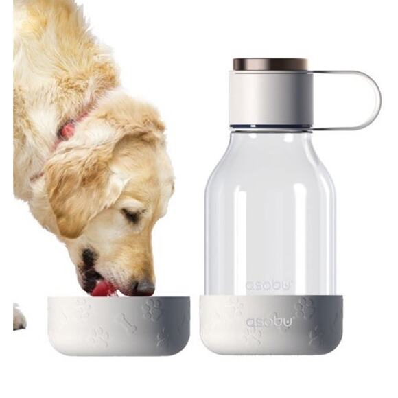 NEW Asobu WHITE DOG BOWL & WATER BOTTLE 50-Oz Lite 2-In-1 Travel Dish Handle - Picture 1 of 4